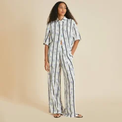 Fashion Alabama Hypnos Stripe Pajamasin Silk Crêpe de Chine Pajamas