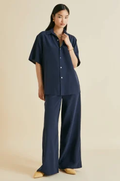 Store Alabama Navy Pajamasin Silk Crêpe de Chine Pajamas