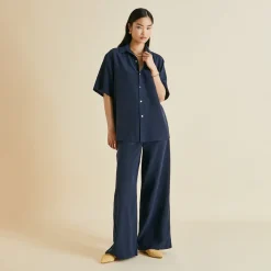 Store Alabama Navy Pajamasin Silk Crêpe de Chine Pajamas