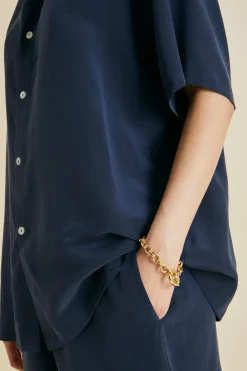 Store Alabama Navy Pajamasin Silk Crêpe de Chine Pajamas