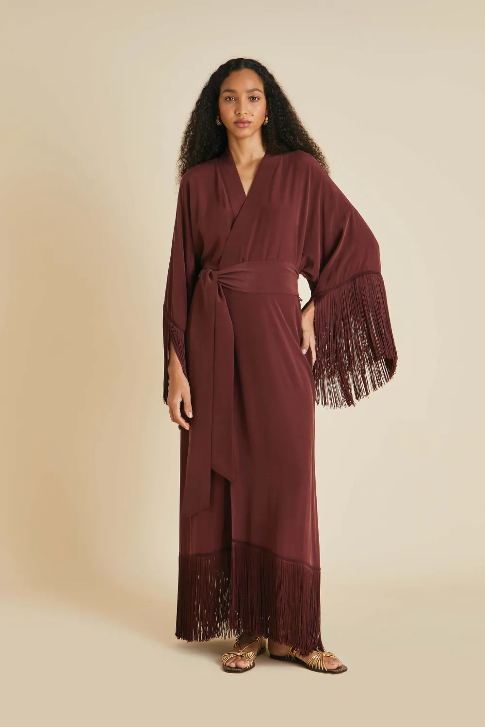 Best Sale Amina Fringed Robein Silk Crêpe de Chine Robes