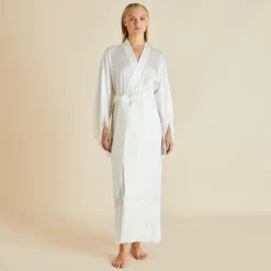 Fashion Amina Ivory Fringed Robein Silk Satin Robes