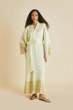 Flash Sale Amina Pale Yellow Fringed Robein Sandwashed Silk Robes