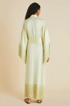 Flash Sale Amina Pale Yellow Fringed Robein Sandwashed Silk Robes