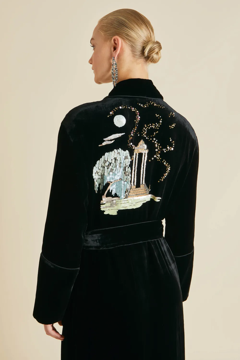 Shop Capability Arcadia Black Embellished Robein Silk Velvet Robes