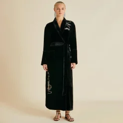 Shop Capability Arcadia Black Embellished Robein Silk Velvet Robes