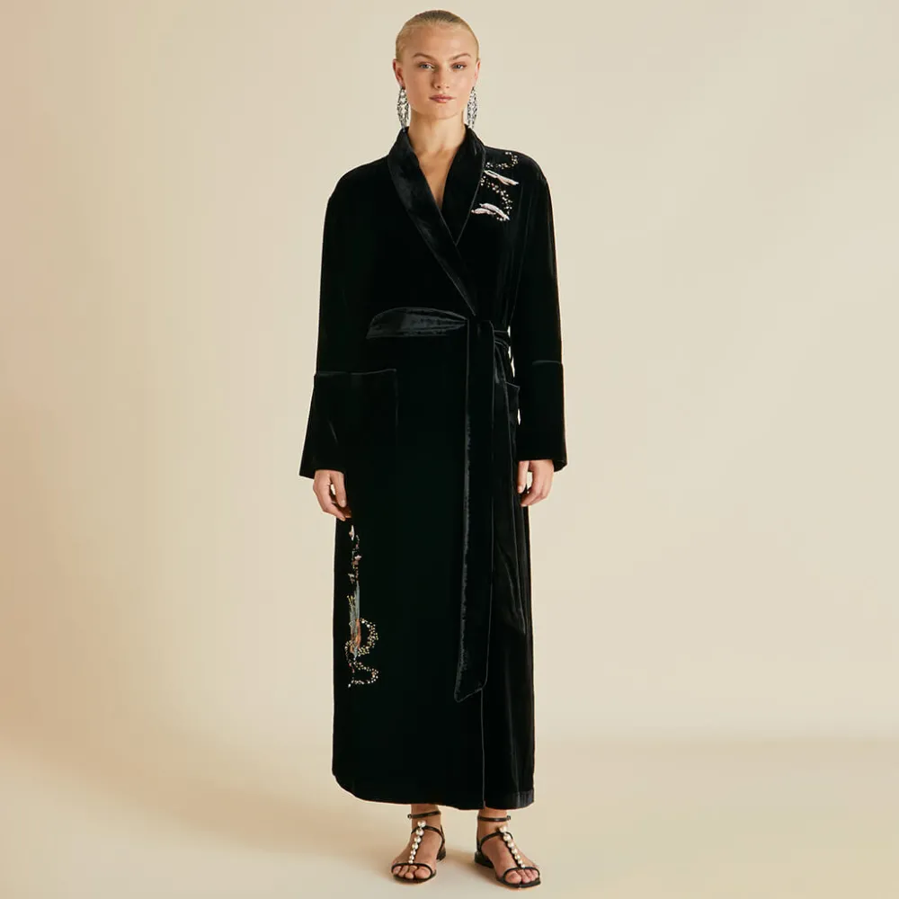 Shop Capability Arcadia Black Embellished Robein Silk Velvet Robes