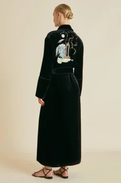 Shop Capability Arcadia Black Embellished Robein Silk Velvet Robes