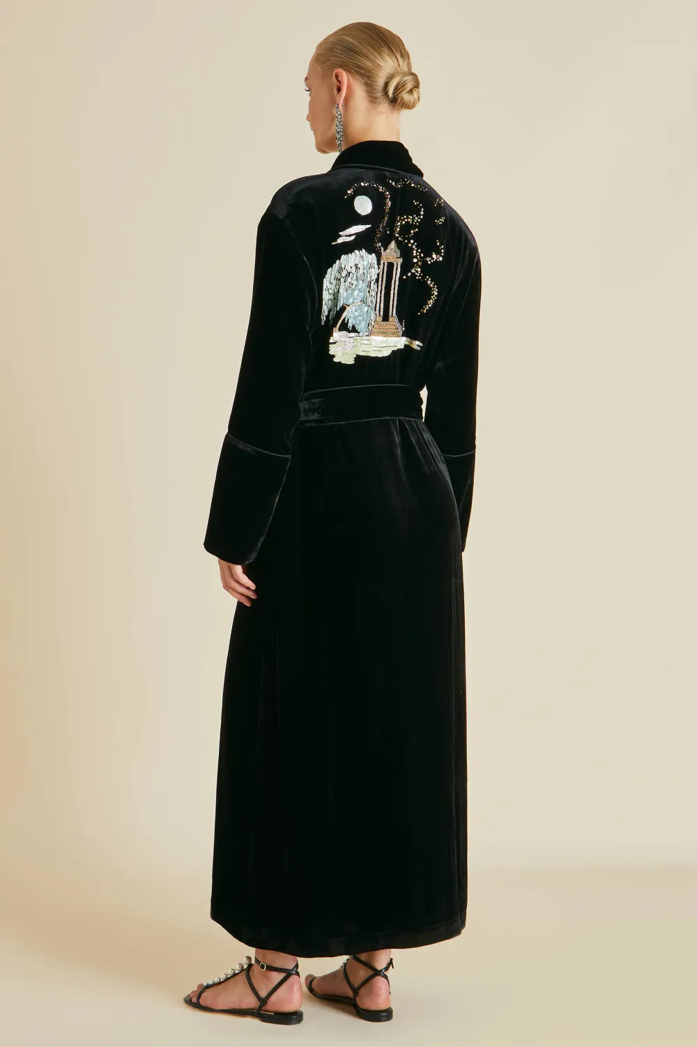 Shop Capability Arcadia Black Embellished Robein Silk Velvet Robes