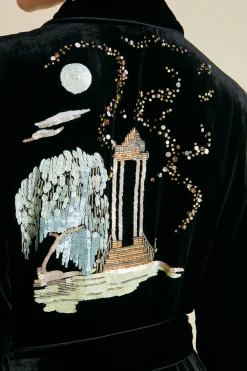 Shop Capability Arcadia Black Embellished Robein Silk Velvet Robes