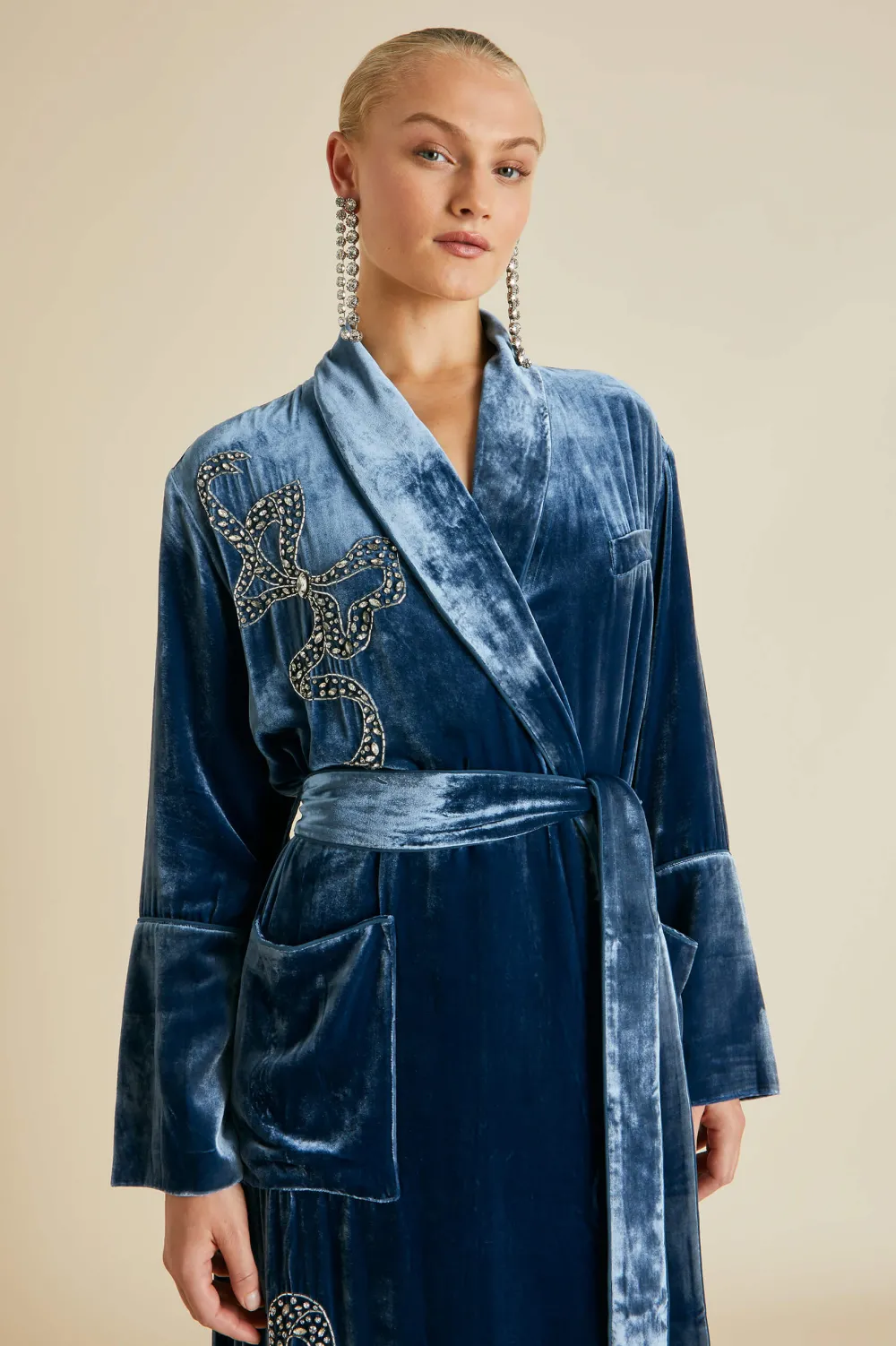 Best Capability Grace Blue Embellished Robein Silk Velvet Robes