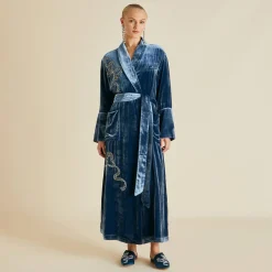 Best Capability Grace Blue Embellished Robein Silk Velvet Robes