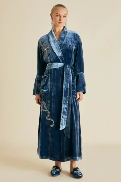 Best Capability Grace Blue Embellished Robein Silk Velvet Robes