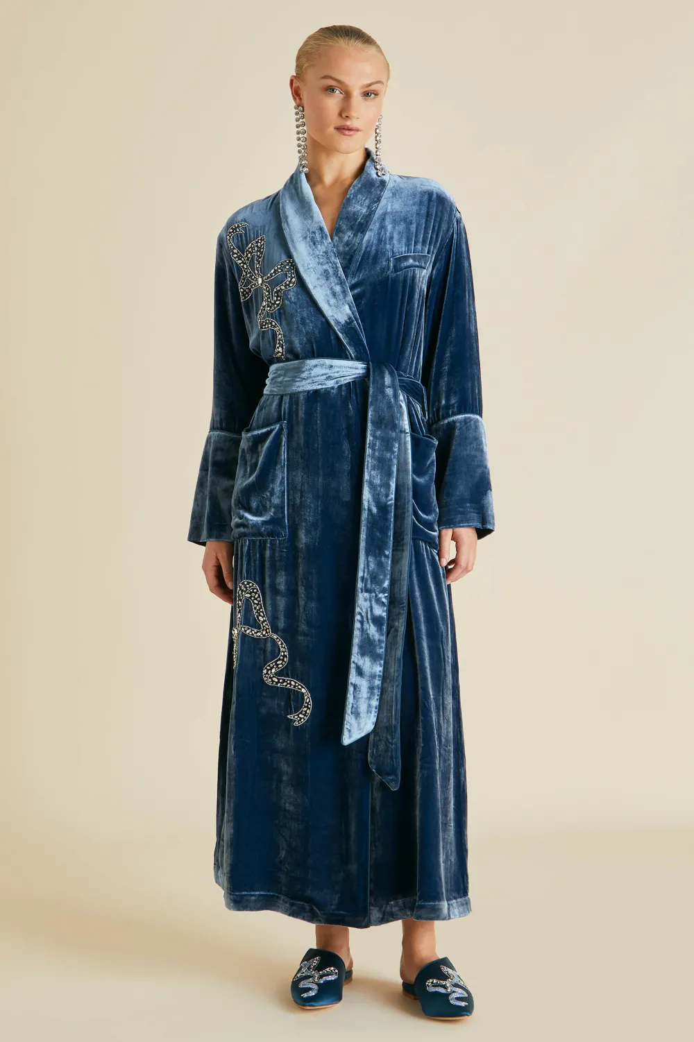 Best Capability Grace Blue Embellished Robein Silk Velvet Robes