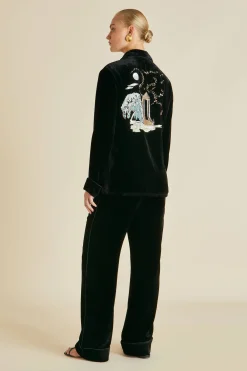 New Coco Arcadia Black Embellished Pajamasin Silk Velvet Pajamas