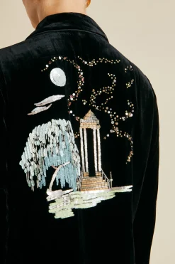New Coco Arcadia Black Embellished Pajamasin Silk Velvet Pajamas