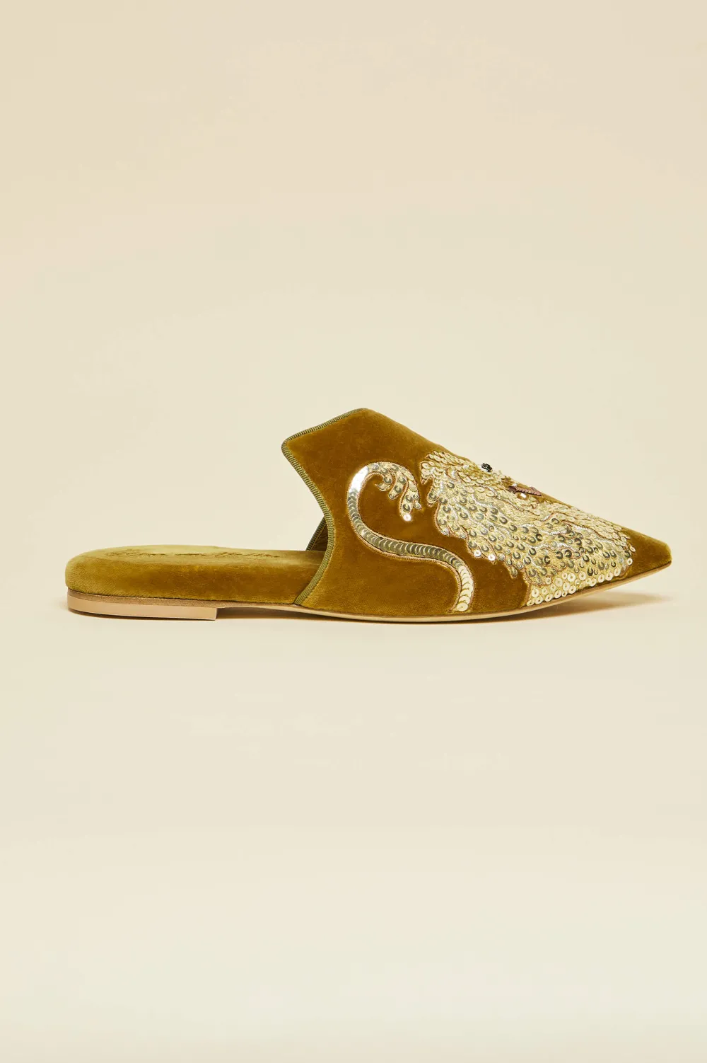 Cheap Contessa August Gold Embellished Slippersin Silk Velvet Slippers