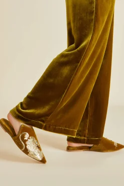 Cheap Contessa August Gold Embellished Slippersin Silk Velvet Slippers