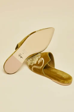 Cheap Contessa August Gold Embellished Slippersin Silk Velvet Slippers