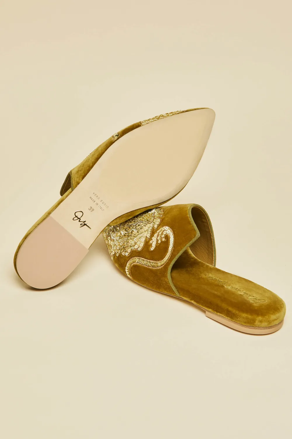 Cheap Contessa August Gold Embellished Slippersin Silk Velvet Slippers