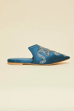 Cheap Contessa Grace Blue Embellished Slippersin Silk Satin Slippers
