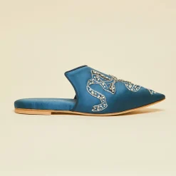 Cheap Contessa Grace Blue Embellished Slippersin Silk Satin Slippers
