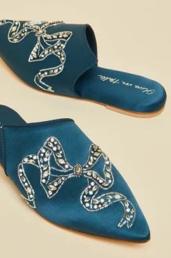 Cheap Contessa Grace Blue Embellished Slippersin Silk Satin Slippers