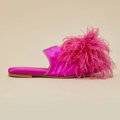 Discount Contessa Madame PinkSlippersin Silk Feather Slippers