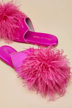 Discount Contessa Madame PinkSlippersin Silk Feather Slippers