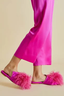 Discount Contessa Madame PinkSlippersin Silk Feather Slippers