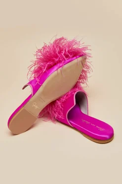 Discount Contessa Madame PinkSlippersin Silk Feather Slippers