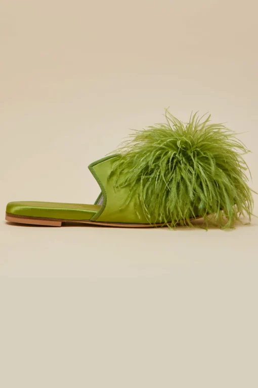 Flash Sale Contessa Niko GreenSlippersin Silk Feather Slippers