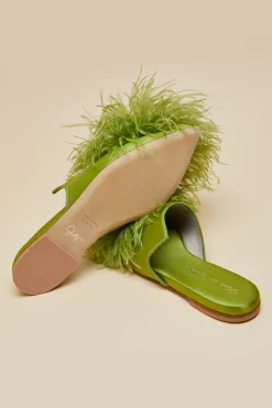 Flash Sale Contessa Niko GreenSlippersin Silk Feather Slippers