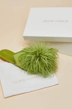 Flash Sale Contessa Niko GreenSlippersin Silk Feather Slippers