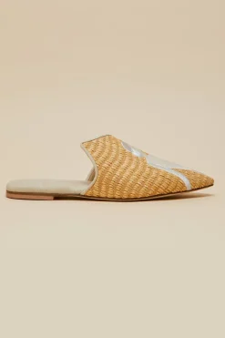 Clearance Contessa Viola Beige Embroidered Slippersin Raffia Slippers