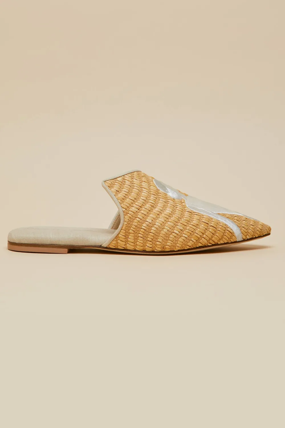 Clearance Contessa Viola Beige Embroidered Slippersin Raffia Slippers