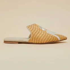 Clearance Contessa Viola Beige Embroidered Slippersin Raffia Slippers