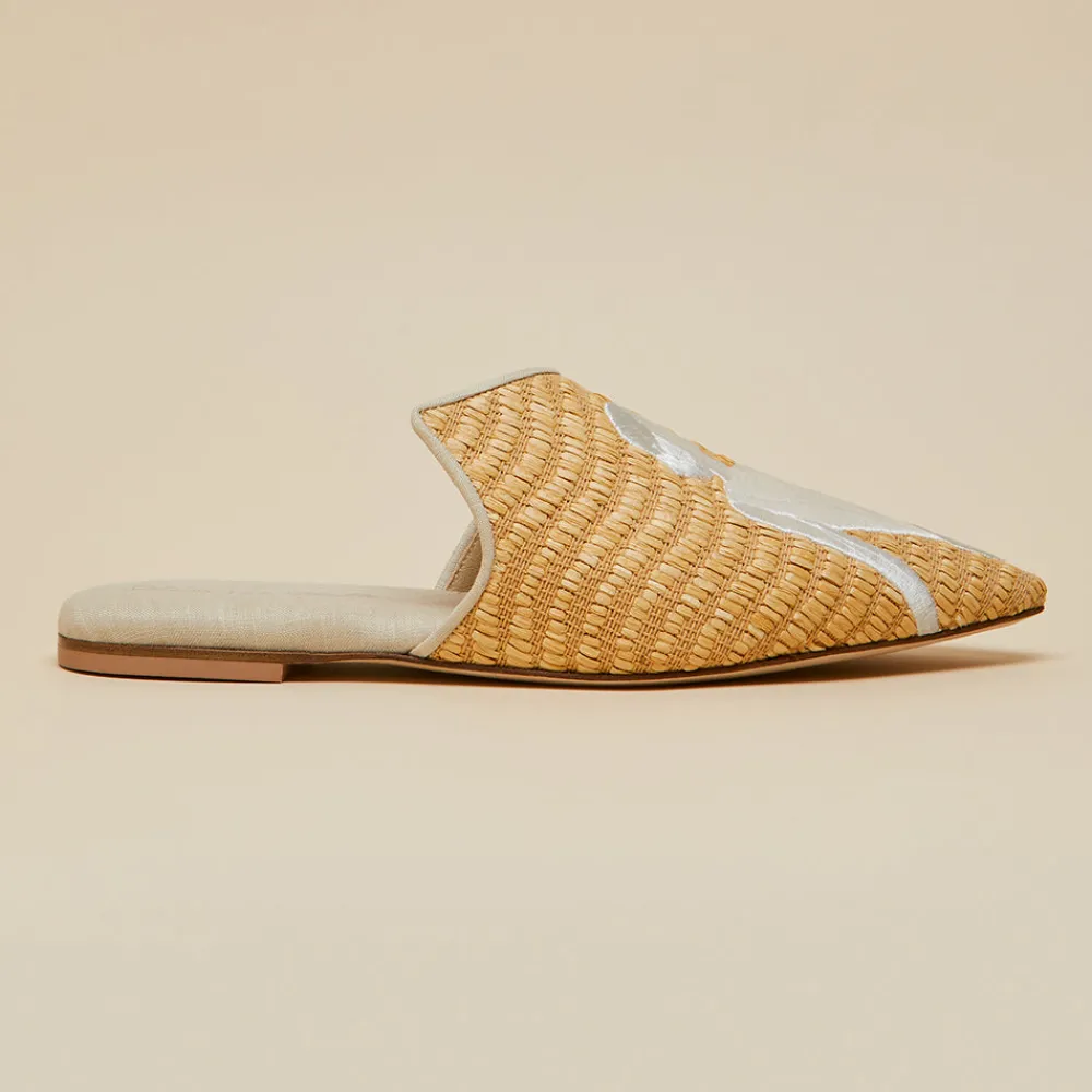 Clearance Contessa Viola Beige Embroidered Slippersin Raffia Slippers