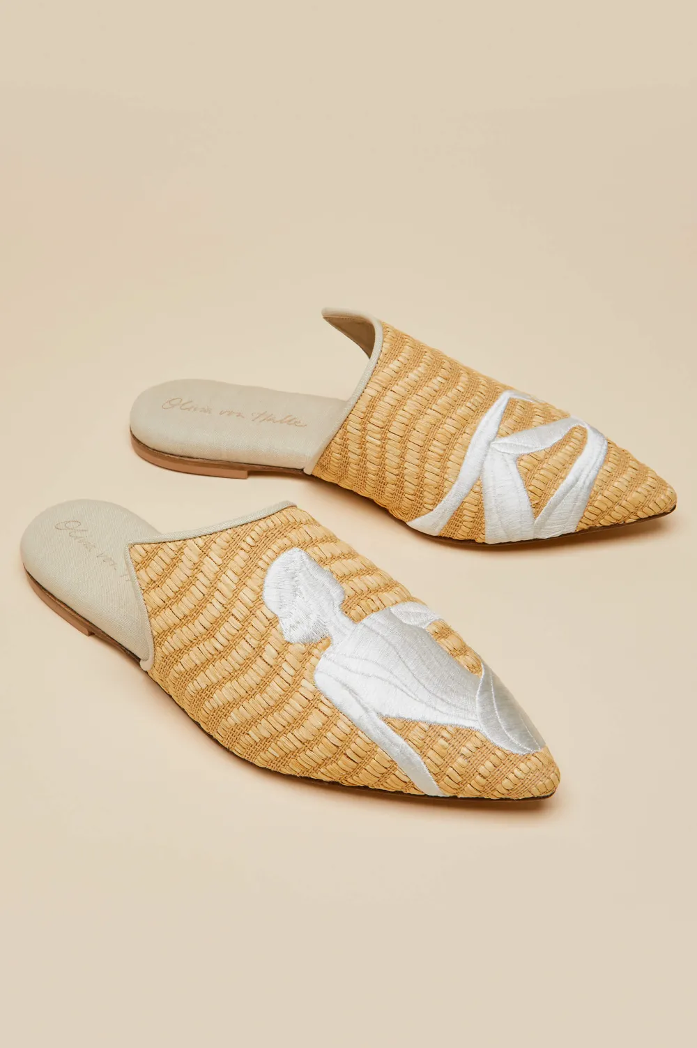 Clearance Contessa Viola Beige Embroidered Slippersin Raffia Slippers