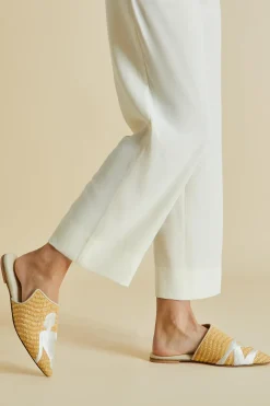 Clearance Contessa Viola Beige Embroidered Slippersin Raffia Slippers