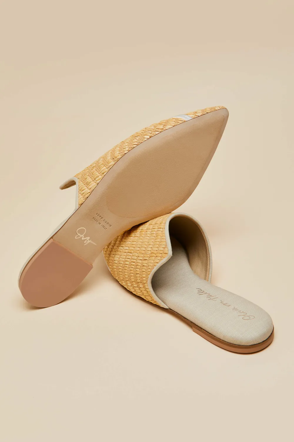 Clearance Contessa Viola Beige Embroidered Slippersin Raffia Slippers
