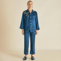 Cheap Fifi Grace Blue Embellished Pajamasin Silk Satin Pajamas