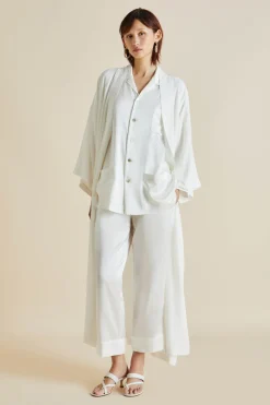 Sale Fifi White Pajamasin Silk Satin Pajamas