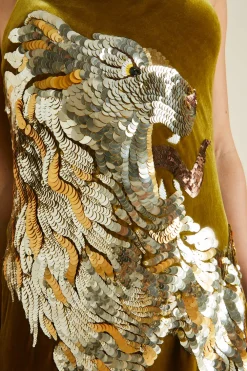 New Icon August Gold Embellished Slip Dressin Silk Velvet Dresses