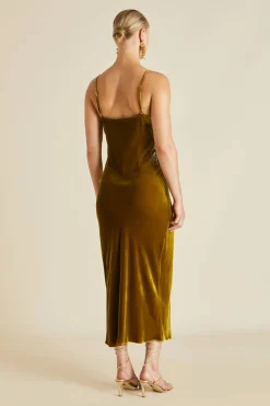 New Icon August Gold Embellished Slip Dressin Silk Velvet Dresses