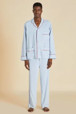 Outlet Laurent Cerulean Blue Pajamasin Sandwashed Silk Pajamas