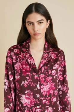 Best Sale Lila Aphrodite Floral Pajamasin Silk Satin Pajamas