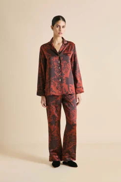 Sale Lila Lalanne Burgundy Floral Pajamasin Silk Satin Pajamas