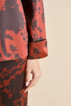 Sale Lila Lalanne Burgundy Floral Pajamasin Silk Satin Pajamas