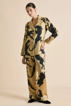 Fashion Lila Perriand Panther Pajamasin Silk Satin Pajamas